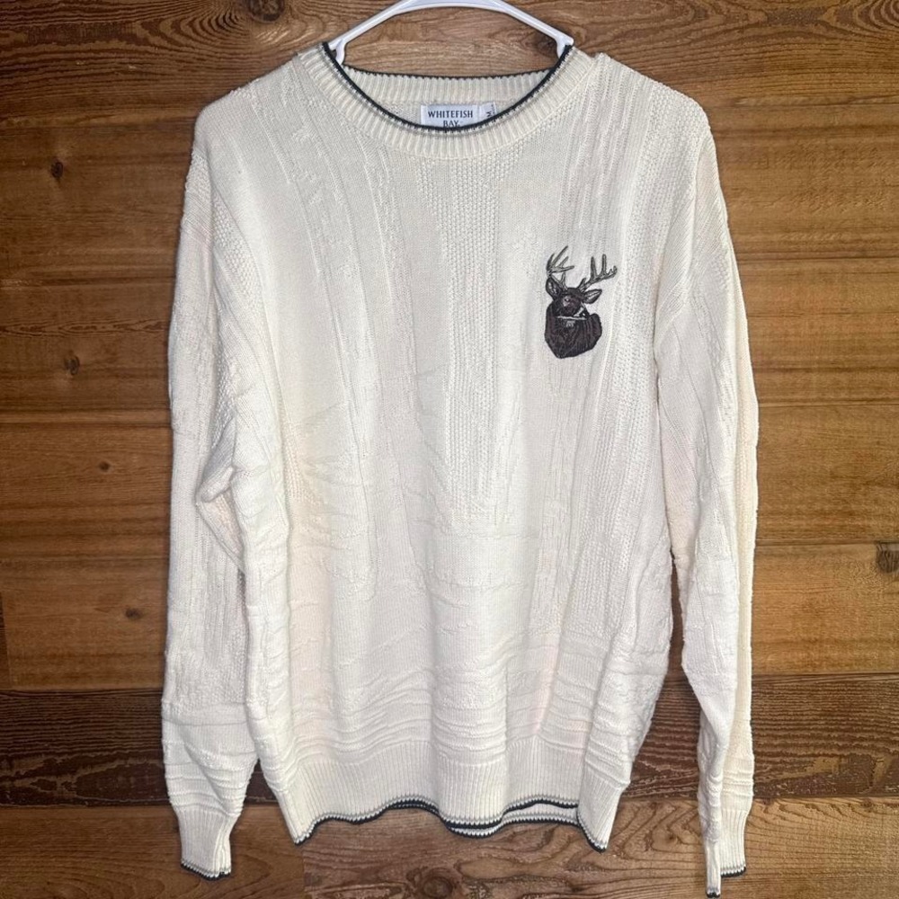 Cream & black deer embroidered sweater Size M
